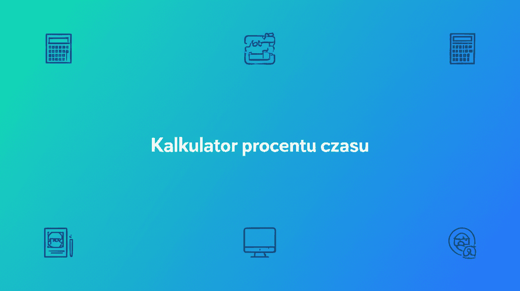 Ilustracja kalkulatora procentu czasu na tle cyfrowych ikon