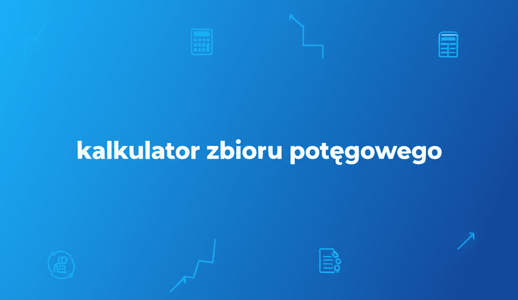 Grafika przedstawiająca kalkulator zbioru potęgowego w akcji, z ikonami symbolizującymi zbiory i podzbiory